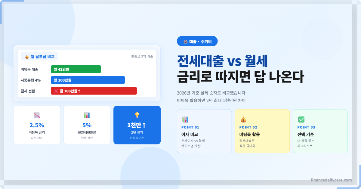 전세대출 vs 월세, 2026년 금리로 따져보면 답 나옵니다