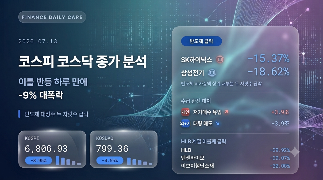 코스피 코스닥 종가 분석, 이틀 반등 하루 만에 -9% 폭락