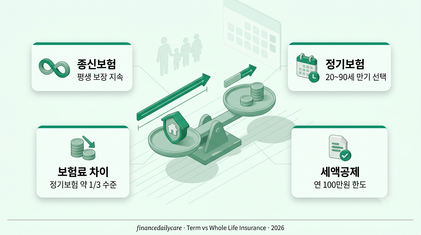 종신보험 정기보험 차이 비교, 보장기간과 보험료 저울 이미지