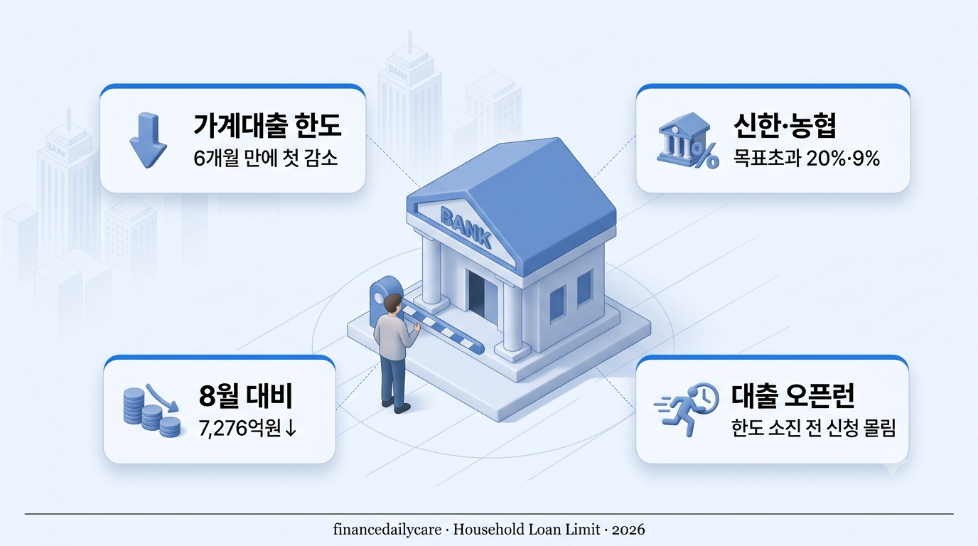 은행 대출 창구 앞 한도 소진을 상징하는 감소 그래프 이미지
