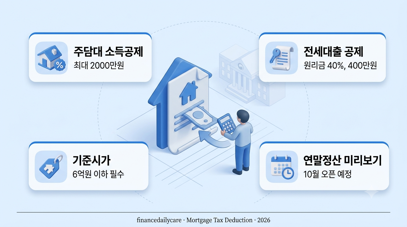 주택담보대출 이자 소득공제와 연말정산 절세를 상징하는 이미지