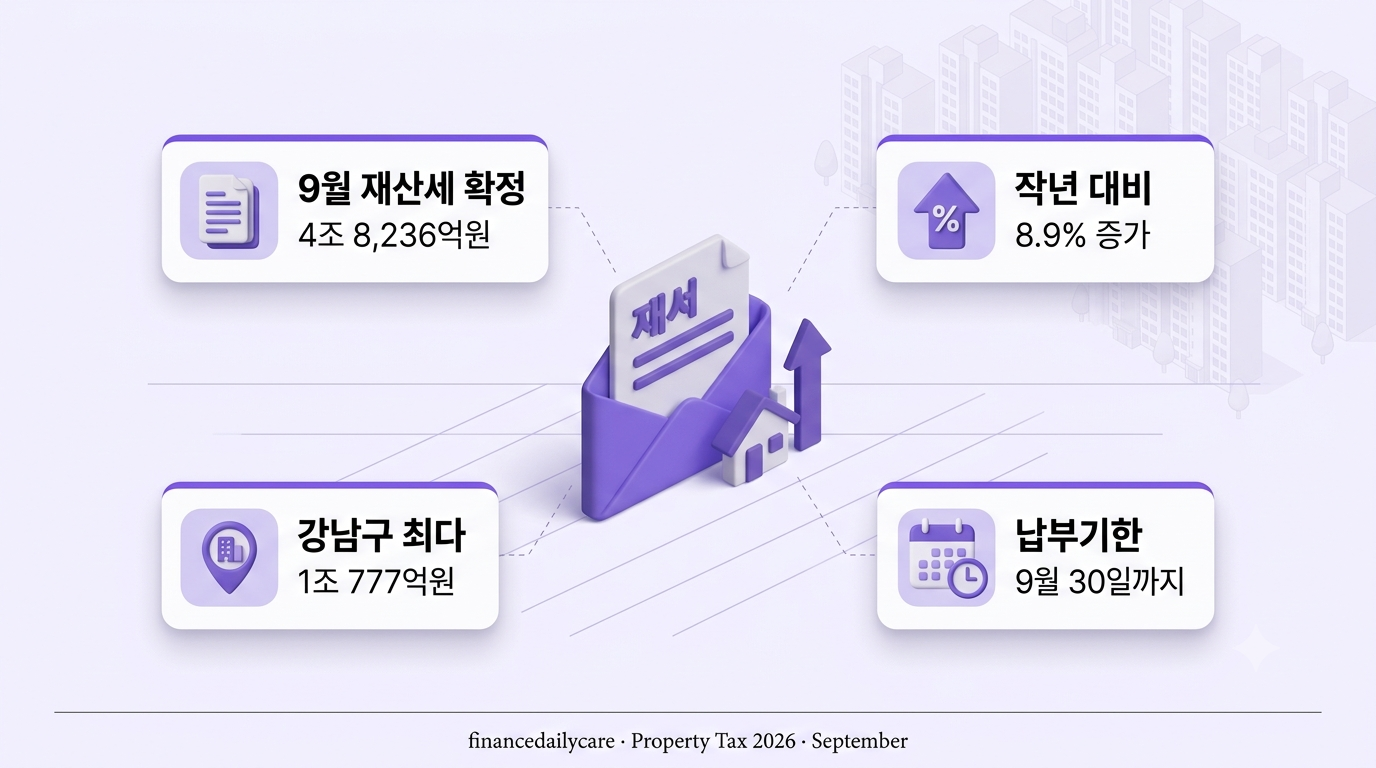 재산세 고지서와 상승하는 공시가격 그래프를 표현한 3D 아이소메트릭 일러스트