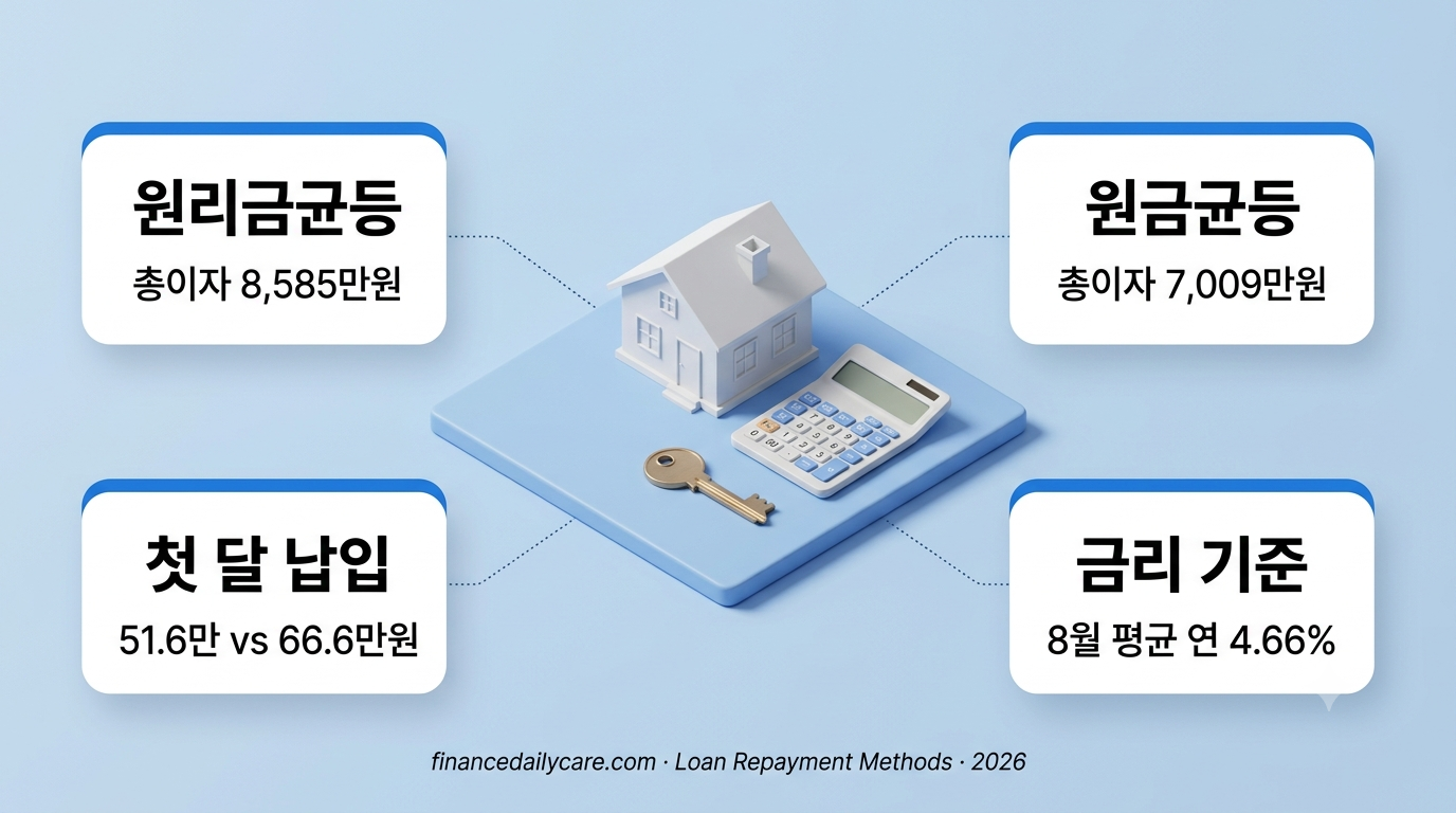 원리금균등 vs 원금균등, 1억 30년이면 총이자 1,575만원 차이